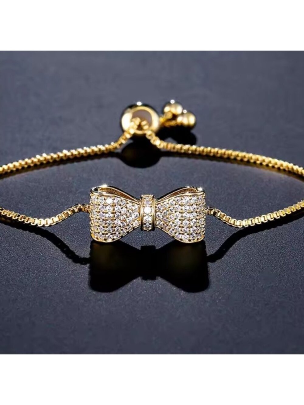 Gold Bow Crystal Adjustable Bracelet